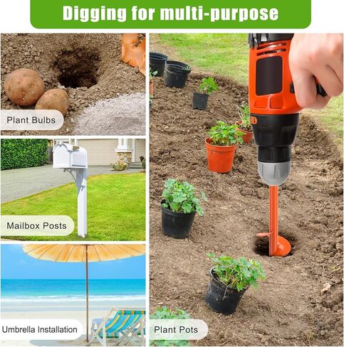Auger Drill Bit for Planting 2x32 Inch, Heavy Duty Garden Earth Auger with Safety Edges & Orange Anti-Rust Coating, Compatible with Cordless Drills for Clay/Rocky Soil/Sandy Lawn (Hex Shank) in Kuwait