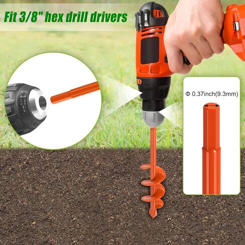 Auger Drill Bit for Planting 2x32 Inch, Heavy Duty Garden Earth Auger with Safety Edges & Orange Anti-Rust Coating, Compatible with Cordless Drills for Clay/Rocky Soil/Sandy Lawn (Hex Shank) in Kuwait