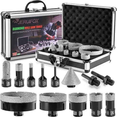 Diamond Hole Saw Kit Tile Drill Bits, 11 PCS Diamond Core Drill Bits Set 6/8/10/19/25/35/51/65mm+50mm Chamfer Saw +20mm Finger Bit+SDS Adapter Porcelain Hollow Drill Hole Saw for Ceramic, Granite in Saudi Arabia