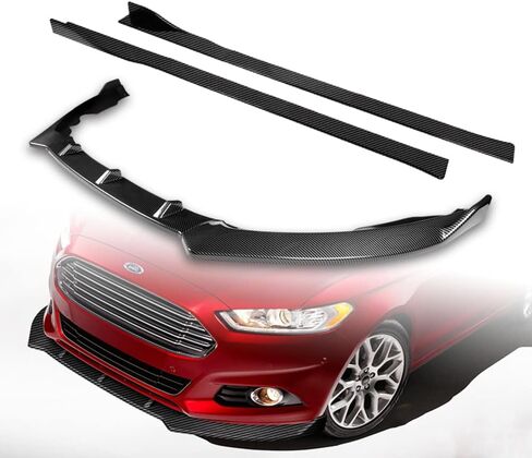 Q1-TECH, 9-Piece Front Bumper Lip & Side Skirt Extensions Diffuser Compatible with 2013 2014 2015 2016 Ford Fusion Mondeo, Front Lip Spoiler Air Chin Body Splitter ABS (Painted Carbon) in Saudi Arabia