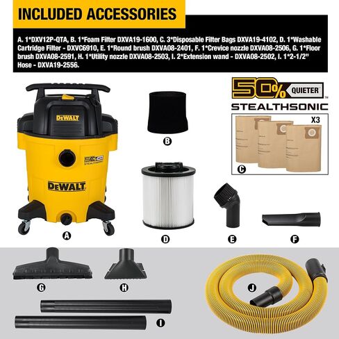 DEWALT 6 Gallon STEALTHSONIC Shop Vacuum Wet and Dry DXV06PL-QT, Ultra Quiet 4 Peak HP Wet Dry Vac for Jobsite & Workshop in Kuwait