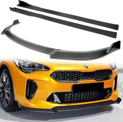 Q1-TECH, 9-Piece Front Bumper Lip & Side Skirt Extensions Diffuser Fit for 2018 2019 2020 2021 2022 2023 Kia Stinger (GT-Line), Front Bumper Lip Spoiler Air Chin Body Splitter ABS (Painted Black) in Kuwait