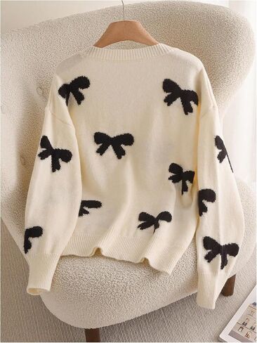 Women's Plus Size Bow Sweaters V Neck Long Sleeve Knit Pullover Tops Soft Knitwear in Saudi Arabia