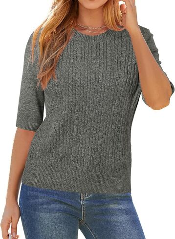 Arach&Cloz Women's Wool Blend Old Money Cable Knit Elbow Sleeve Sweaters 2025 in Saudi Arabia
