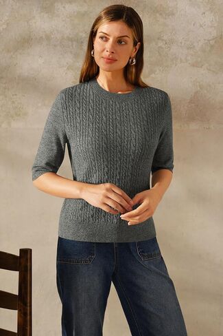 Arach&Cloz Women's Wool Blend Old Money Cable Knit Elbow Sleeve Sweaters 2025 in Saudi Arabia