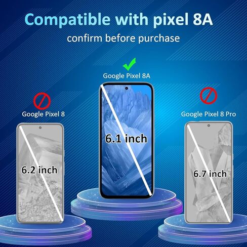 [عبوة 3+3+1] واقي شاشة Pixel 8a + واقي عدسة الكاميرا + إطار محاذاة، سهل التركيب، زجاج مقسى عالي الدقة، حساس للمس، مضاد للخدش، خالٍ من الفقاعات لواقي شاشة Google Pixel 8a in Kuwait