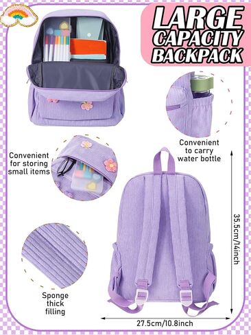 حقيبة ظهر Backpack Preppy Back Preppy Preppy مع حقيبة غداء مع زهرة الكروشيه للفتاة إلى هدية المدرسة (Beige) in Saudi Arabia
