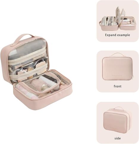 RIGHT AWAY Travel Toiletry Bag for Women, Makeup Bag& Cases, Waterproof Makeup Organizer Cosmetic Bag with Compartments,Portable Make Up Bag for Travel Size Toiletries,Skincare,Brushes Set,Pink in Kuwait