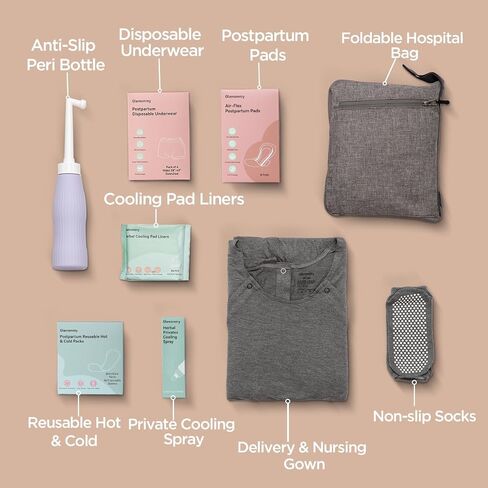 Postpartum Recovery Essentials Kit for Women, Labor & Delivery Postpartum Care, Peri Bottle, Cooling Spray, Disposable Postpartum Underwears, Postpartum Pads, Hot&Cold Packs, Soothing Liners in Kuwait