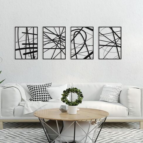 Art3dwallpanels Black Abstract Wall Art, Metal Single Line Art Wall Decor, 3D Textured Sculptures, Modern Decor for Living Room Bedroom Bathroom Study, 17'' x 12'', 4 Pack in Kuwait
