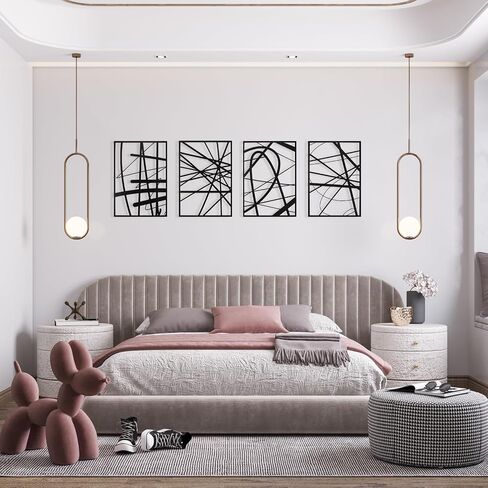 Art3dwallpanels Black Abstract Wall Art, Metal Single Line Art Wall Decor, 3D Textured Sculptures, Modern Decor for Living Room Bedroom Bathroom Study, 17'' x 12'', 4 Pack in Kuwait