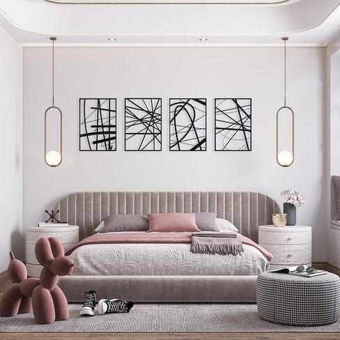 Art3Dwallpanels أسود مجردة جدار الفن ، معدن واحد خط واحد ديكور جدار الفن ، التماثيل ثلاثية الأبعاد ، ديكور الحديث لدراسة حمام غرفة المعيشة ، 17 '× 12' '، 4 حزمة in Kuwait