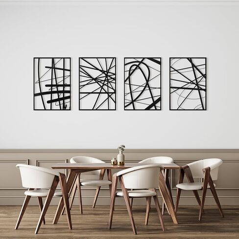 Art3dwallpanels Black Abstract Wall Art, Metal Single Line Art Wall Decor, 3D Textured Sculptures, Modern Decor for Living Room Bedroom Bathroom Study, 17'' x 12'', 4 Pack in Kuwait
