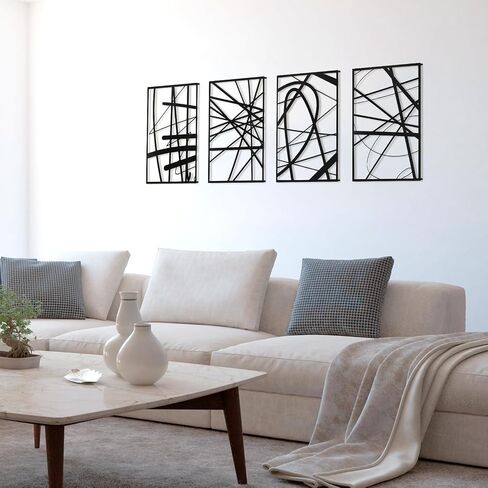 Art3dwallpanels Black Abstract Wall Art, Metal Single Line Art Wall Decor, 3D Textured Sculptures, Modern Decor for Living Room Bedroom Bathroom Study, 17'' x 12'', 4 Pack in Kuwait
