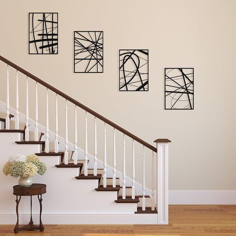 Art3dwallpanels Black Abstract Wall Art, Metal Single Line Art Wall Decor, 3D Textured Sculptures, Modern Decor for Living Room Bedroom Bathroom Study, 17'' x 12'', 4 Pack in Kuwait
