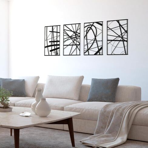Art3Dwallpanels أسود مجردة جدار الفن ، معدن واحد خط واحد ديكور جدار الفن ، التماثيل ثلاثية الأبعاد ، ديكور الحديث لدراسة حمام غرفة المعيشة ، 17 '× 12' '، 4 حزمة in Kuwait
