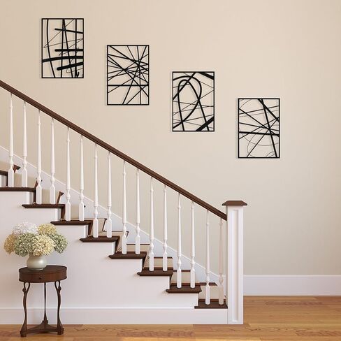 Art3Dwallpanels أسود مجردة جدار الفن ، معدن واحد خط واحد ديكور جدار الفن ، التماثيل ثلاثية الأبعاد ، ديكور الحديث لدراسة حمام غرفة المعيشة ، 17 '× 12' '، 4 حزمة in Kuwait