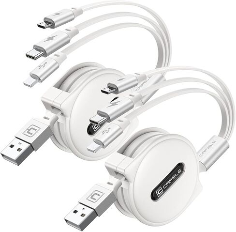 CAFELE Multi Charging Cable【Handy Charging】 3in1 Retractable USB Charging Cable with Type C/Micro USB/IP, Multiple Phone Charger Cord for Phone 14 13 12 11, Samsung S23 S22 S21(4ft)-Red in Kuwait