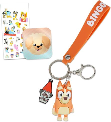 مجموعة Bingo Keychain - حزمة مع سليكون فاخرة من الحرف الأزرق الشكل Bingo Keyring مع ملصقات حزام زائد ، المزيد | حلقة مفتاح Bluey Bingo لحقائب الظهر in Saudi Arabia