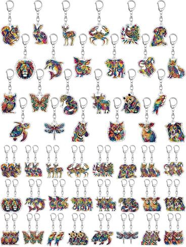 50 Pcs Colorful Animal Keychain Bulk Acrylic Animal Hawaiian Tropical Key Ring Gifts for Women Men Adult Pool Birthday Decor in Saudi Arabia