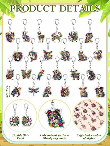 50 Pcs Colorful Animal Keychain Bulk Acrylic Animal Hawaiian Tropical Key Ring Gifts for Women Men Adult Pool Birthday Decor in Saudi Arabia