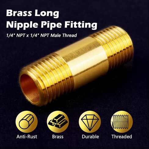 تركيبات أنابيب الحلمة النحاسية 1/4 بوصة، موصل مستقيم موسع خيط ذكر 1/4 بوصة NPT x 1/4 بوصة NPT، طول 1-1/2 بوصة 1000 رطل لكل بوصة مربعة (عبوتان) in Kuwait