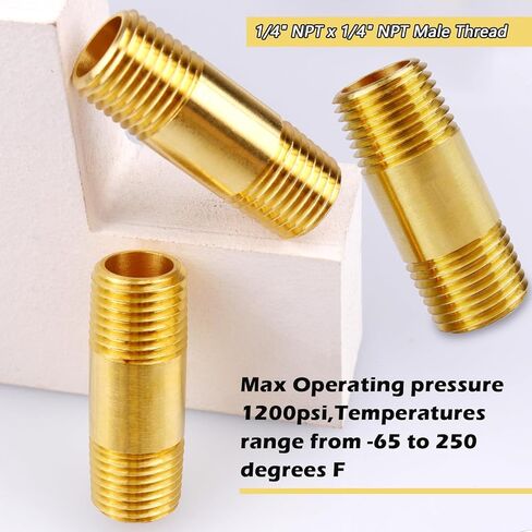 تركيبات أنابيب الحلمة النحاسية 1/4 بوصة، موصل مستقيم موسع خيط ذكر 1/4 بوصة NPT x 1/4 بوصة NPT، طول 1-1/2 بوصة 1000 رطل لكل بوصة مربعة (عبوتان) in Kuwait