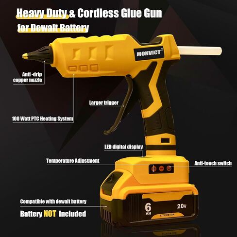 MONVICT Cordless Glue Gun for Dewalt 20V Battery with 50 Glue Sticks, Upgraded 100W Digital Temperature Adjustable Handheld Electric Power Full Size Heavy Duty Hot Glue Gun (Tool only) in Saudi Arabia