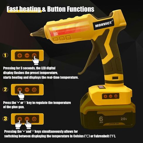 MONVICT Cordless Glue Gun for Dewalt 20V Battery with 50 Glue Sticks, Upgraded 100W Digital Temperature Adjustable Handheld Electric Power Full Size Heavy Duty Hot Glue Gun (Tool only) in Saudi Arabia