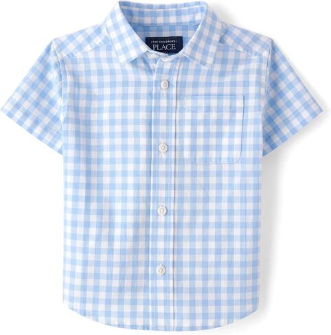 The Children's Place,Baby Boys,and Toddler Poplin Short Sleeve Button Down Shirt,Cosmos,9 Months,12 Months in Kuwait