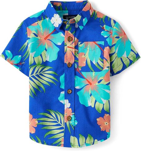The Children's Place,Baby Boys,and Toddler Poplin Short Sleeve Button Down Shirt,Cosmos,9 Months,12 Months in Kuwait