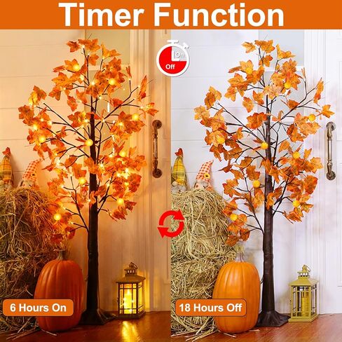 [ Remote Control & Timer ] TURNMEON 5 Ft Lighted Prelit Maple Tree Fall Decorations for Home, 72 Warm White LEDs 6 Patented Pumpkin Lights 8 Modes Thanksgiving Fall Halloween Decor Indoor Outdoor in Saudi Arabia