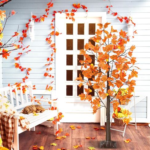 [ Remote Control & Timer ] TURNMEON 5 Ft Lighted Prelit Maple Tree Fall Decorations for Home, 72 Warm White LEDs 6 Patented Pumpkin Lights 8 Modes Thanksgiving Fall Halloween Decor Indoor Outdoor in Saudi Arabia