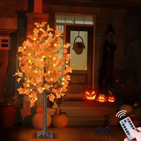 [ Remote Control & Timer ] TURNMEON 5 Ft Lighted Prelit Maple Tree Fall Decorations for Home, 72 Warm White LEDs 6 Patented Pumpkin Lights 8 Modes Thanksgiving Fall Halloween Decor Indoor Outdoor in Saudi Arabia