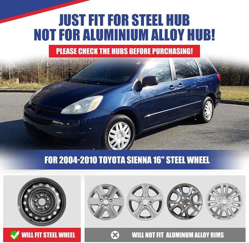 NIXON OFFROAD 16 Inch Hubcaps for Toyota Sienna 2004-2010 [Only Fit Steel Wheel] Wheel Rim Cover (Set of 4) PP Hub Caps Replacement for Car (Lacquer, 5143Style) in Saudi Arabia