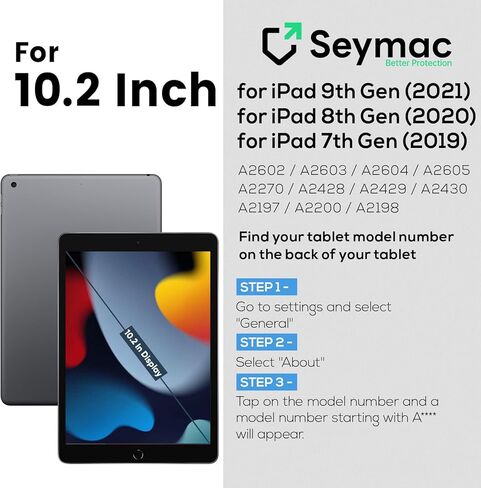حافظة SEYMAC لجهاز iPad 9th/8th/7th Generation، حافظة iPad 10.2، حافظة متينة متينة مقاومة للصدمات مع غطاء ذكي للنوم/الاستيقاظ التلقائي لجهاز iPad 10.2 بوصة، أسود in Kuwait