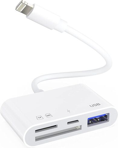 USB C SD Card Reader for iPhone 15/iPad/MacBook/Mac, Dual Slot Type C Reader Supports SD and Micro SD Memory Card Adapter, Trail Camera Viewer Plug and Play, white in Kuwait