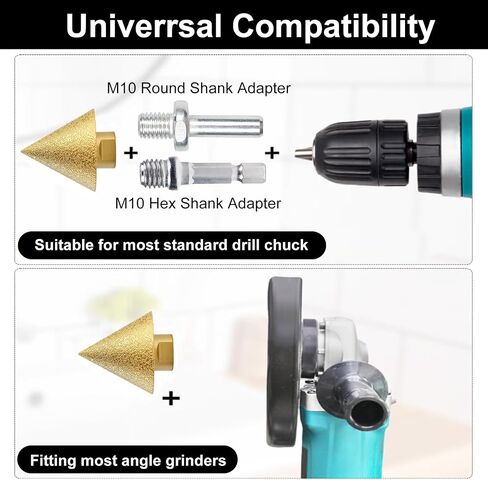 Diamond Beveling Chamfer Bit, Diamond Countersink Drill Bit for 2"(50mm) Dia Hole Drilling Enlarging Trimming Grinding in Tile Granite Marble Porcelain Ceramic with M10 Thread Adapter in Kuwait