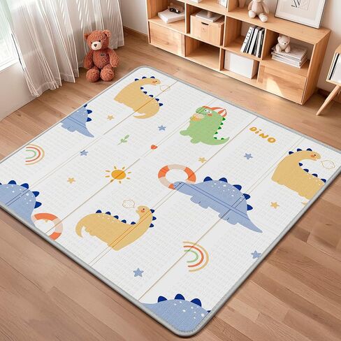Foldable Baby Play Mat, PIGLOG 50x50 Playpen Mat, Safe Foam Playmat for Tummy Time, Waterproof Playmats for Babies and Toddlers Kids, Reversible Portable Baby Floor Mat for Infant, Rainbow Rain in Saudi Arabia