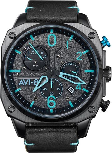 AVI-8 Mens 45mm Hawker Hunter Retrograde Chronograph Japanese Quartz Pilot Watch with Leather, Rubber or Stainless Steel Strap AV-4052 in Kuwait