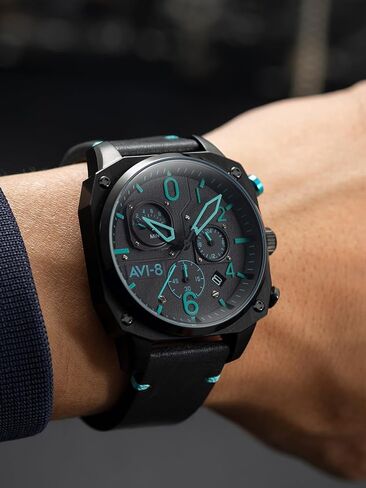 AVI-8 Mens 45mm Hawker Hunter Retrograde Chronograph Japanese Quartz Pilot Watch with Leather, Rubber or Stainless Steel Strap AV-4052 in Kuwait