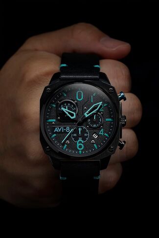 AVI-8 Mens 45mm Hawker Hunter Retrograde Chronograph Japanese Quartz Pilot Watch with Leather, Rubber or Stainless Steel Strap AV-4052 in Kuwait