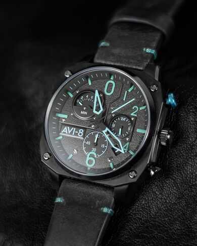 AVI-8 Mens 45mm Hawker Hunter Retrograde Chronograph Japanese Quartz Pilot Watch with Leather, Rubber or Stainless Steel Strap AV-4052 in Kuwait