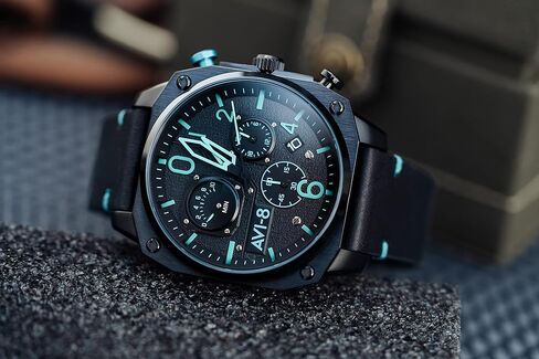 AVI-8 Mens 45mm Hawker Hunter Retrograde Chronograph Japanese Quartz Pilot Watch with Leather, Rubber or Stainless Steel Strap AV-4052 in Kuwait