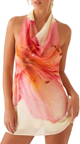 Women Halter Low Neck Mini Dress Sexy Cutout Sleeveless Boho Short Dresses Open Back Night Party Going Out Sundress in Saudi Arabia
