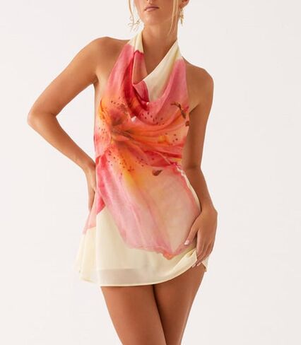 Women Halter Low Neck Mini Dress Sexy Cutout Sleeveless Boho Short Dresses Open Back Night Party Going Out Sundress in Saudi Arabia