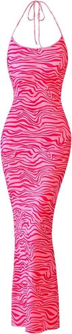 Prettygarden Maxi Dresses for Women 2025 Summer Halter Leopard Printless Sexy Bodycon Cruise Cocktail Dress Long in Saudi Arabia