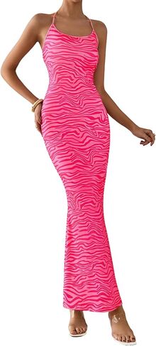 Prettygarden Maxi Dresses for Women 2025 Summer Halter Leopard Printless Sexy Bodycon Cruise Cocktail Dress Long in Saudi Arabia