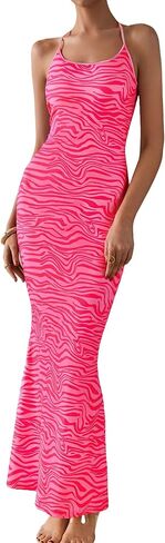 Prettygarden Maxi Dresses for Women 2025 Summer Halter Leopard Printless Sexy Bodycon Cruise Cocktail Dress Long in Saudi Arabia