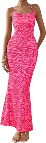 Prettygarden Maxi Dresses for Women 2025 Summer Halter Leopard Printless Sexy Bodycon Cruise Cocktail Dress Long in Saudi Arabia